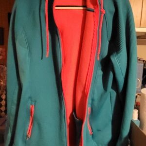 Swiss Tech Teal Hoodie Jacket with Coral Pink Lining